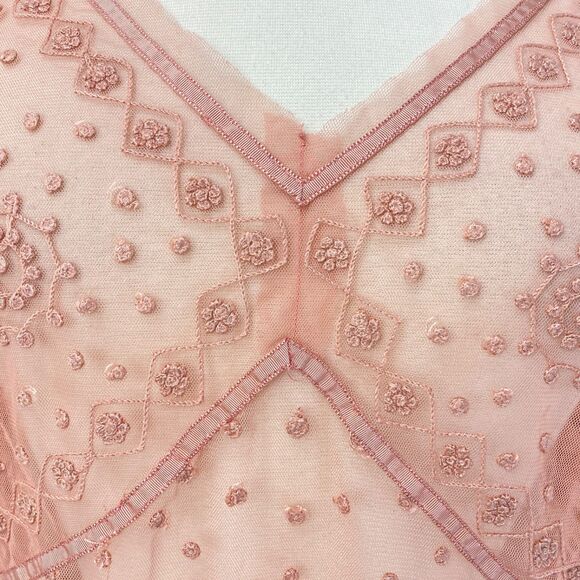 Betty Barclay Pink Sheer Blouse Large Mesh Embroidery Long Sleeves Whimsy Fairy - Picture 4 of 9